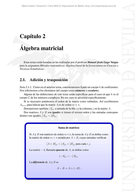 Teoria Algebra Matricial Imprimir Algebra Lineal Y Geometr A I