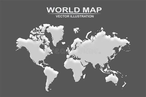 Political World Map With Shadow Isolated On Dark Background Stock