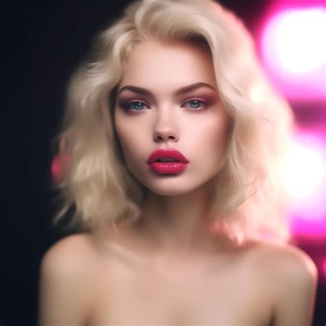 Premium Photo Blonde Girl Short Hair Model With Big Lips And Red Lip Stick
