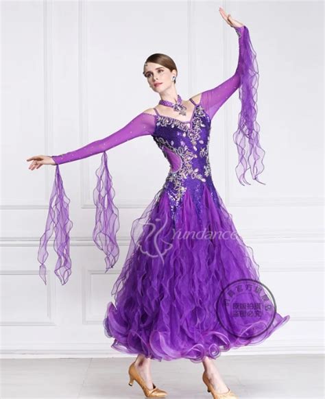 Customize Purple Rhinestone Fox Trot Waltz Tango Standard Ballroom