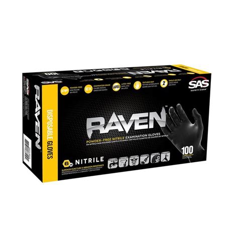 Sas Safety Raven Black Nitrile Disposable Gloves Large Count