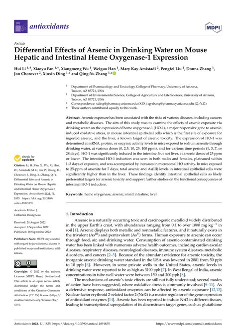 Pdf Differential Effects Of Arsenic In Drinking Water On Mouse