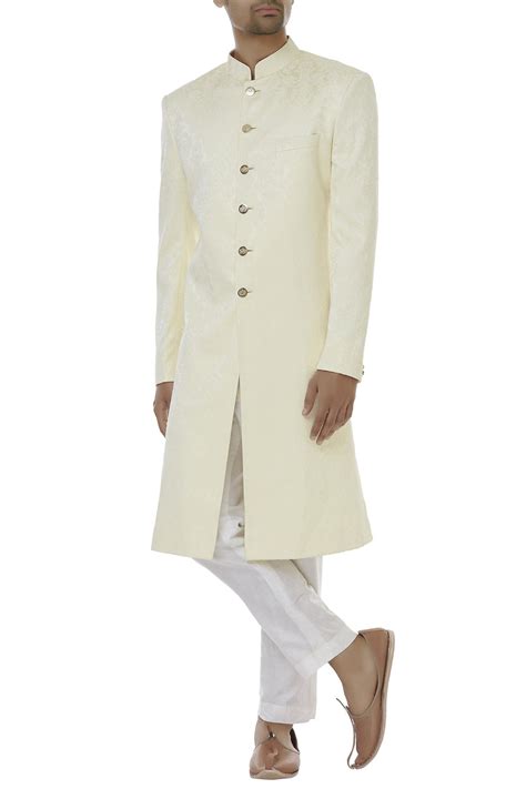 Buy Chatenya Mittal White Silk Jaquard Sherwani Set Online Aza Fashions