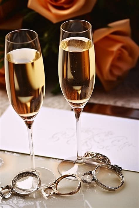 The Wedding Ring Champagne And A Card With An Invitation Background