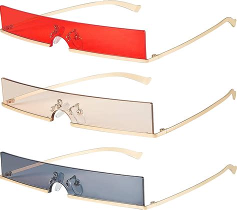 3 Pairs Tiny Rimless Rectangle Slim Sunglasses Slender Metal Frame