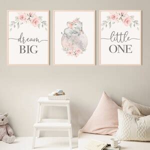 Floral Elephant Wall Art Printable Girl Nursery Wall Art Set Of 3