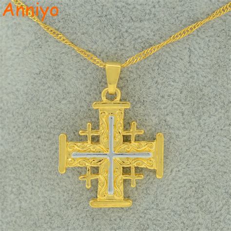 Anniyo Jerusalem Cross Pendant Necklace For Women Men Yerushalaim