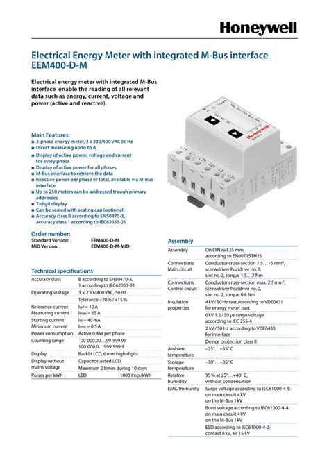 PDF Electrical Energy Meter With Integrated M Bus Interface PDF