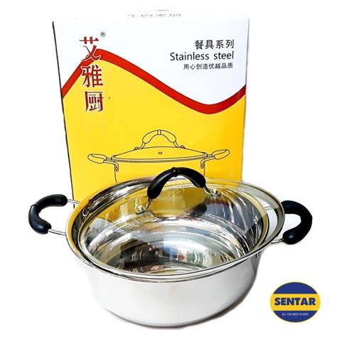 100 Original Stainless Steel Single Hot Pot Steamboat With Transparent Glass Lid 28cm 30cm