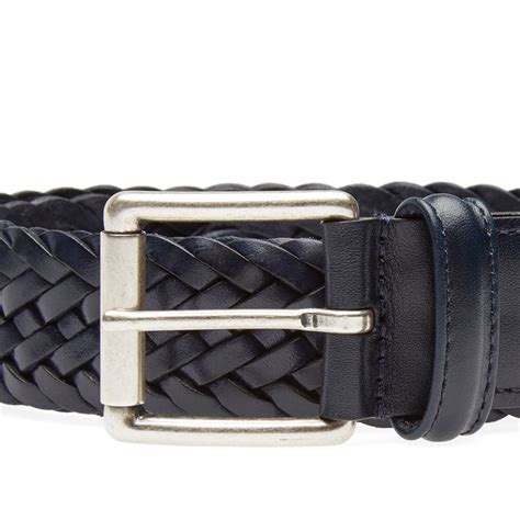 Anderson S Woven Leather Belt Navy