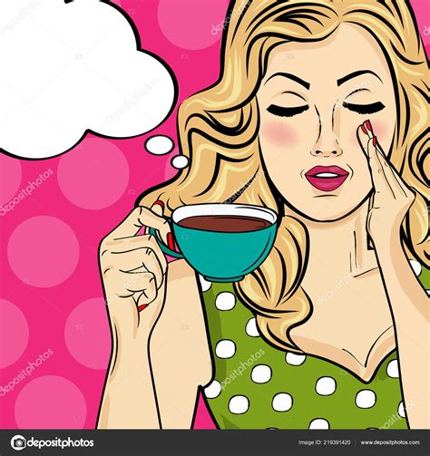 Sexy Blonde Pop Art Woman Coffee Cup Advertising Poster Comic Stock Vector Image By