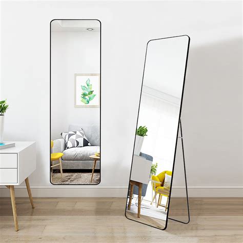 Modern Rectangular Metal Floor Wall Mounted 2 in 1 Mirror