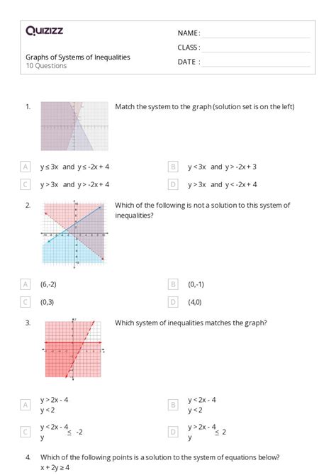 Algebra 1 Worksheets Systems Of Equations And Inequalities