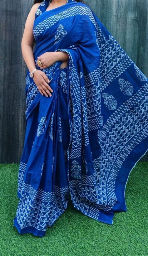 Block Prints Printed Party Wear Cotton Mul Mul Saree With Blouse 6 3