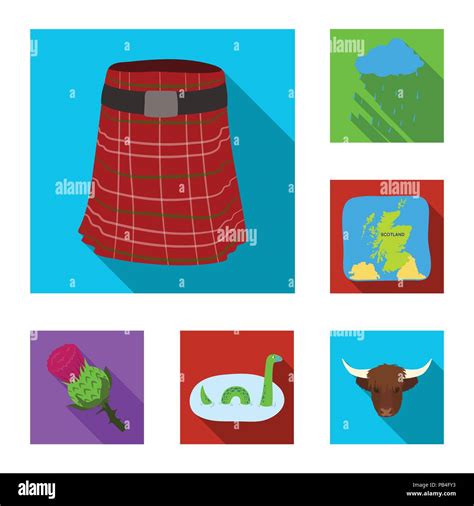 Country Scotland Flat Icons In Set Collection For Design Sightseeing