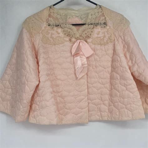 Vintage Intimates Sleepwear Vintage S Babydoll Quilted Sleep Jacket Lingerie Pink Bow