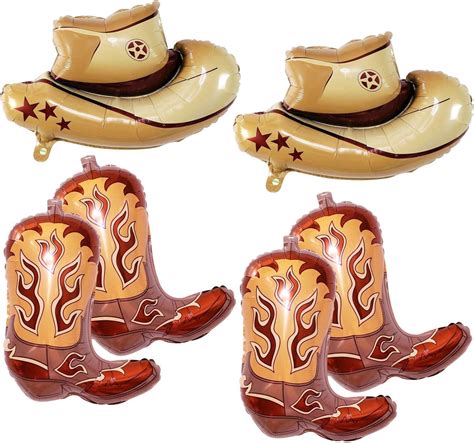 Amazon 6 Pcs Western Cowboy Boots Balloons Hats Balloons Cowboy