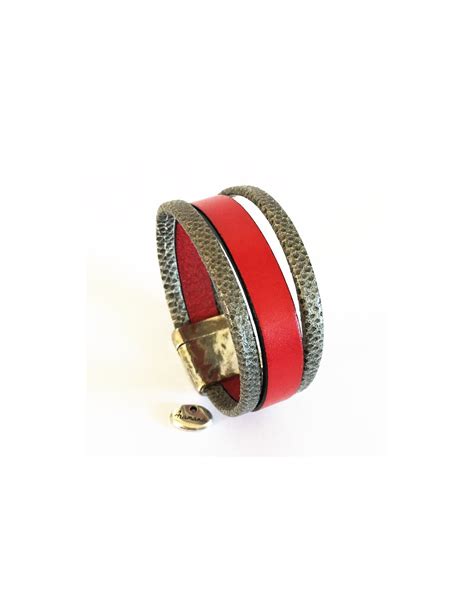 Bracelet Manchette Cuir Rouge Aramance