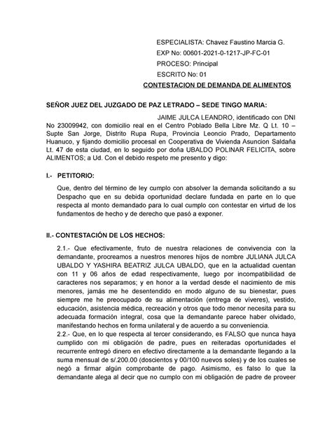 Modelo De Contestacion De Demanda De Alimentos Y Reconvencion Hot Sex