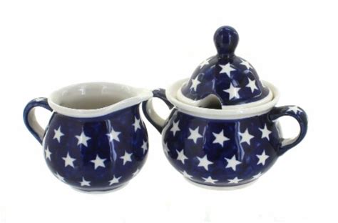 Blue Rose Polish Pottery Stars Cream Sugar Set Qfc