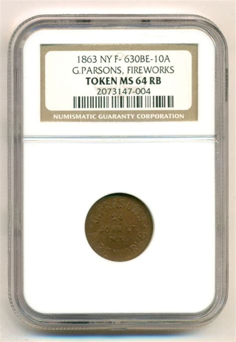 Civil War Token New York Ny G Parsons F Be A R Ms Rb Ngc