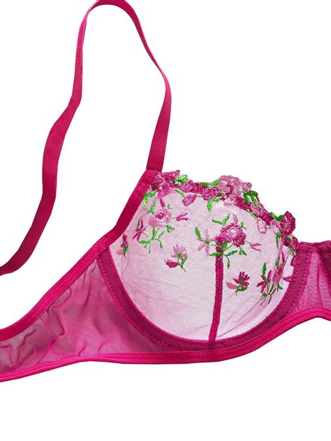 Snapklik Women Sexy Floral Embroidered Underwire Push Up Mesh Sheer See Through Lingerie