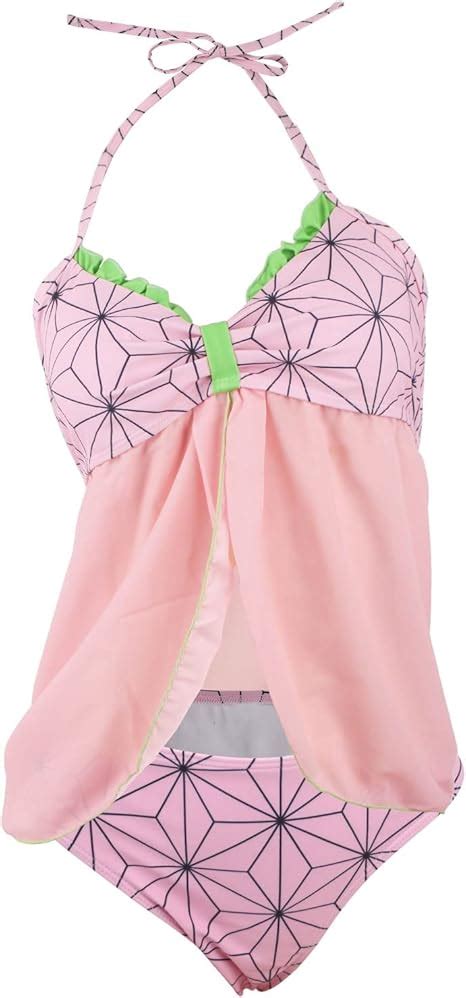 Damen Nezuko Tanjiro Zenitsu Bikini Badeanzug Cosplay Zweiteiliger Neckholder Anime Badeanzug