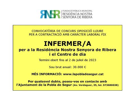 Oferta de trabajo enfermero a para la Residencia y Centro de día