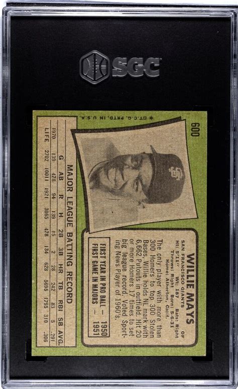 Topps Baseball Willie Mays Giants Hof Great Graded Sgc