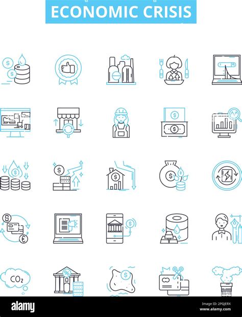 Economic Crisis Vector Line Icons Set Economy Crisis Recession