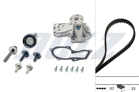 KD070 DOLZ F233 Water pump and timing belt kit Number of Teeth: 117 ...