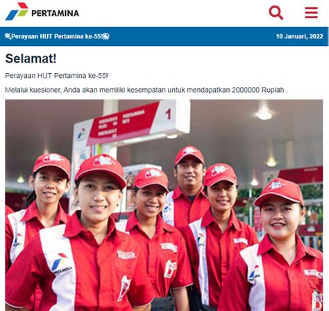 Cek Fakta Beredar Link Survei Berhadiah Rp2 Juta Hut Ke 55 Pertamina