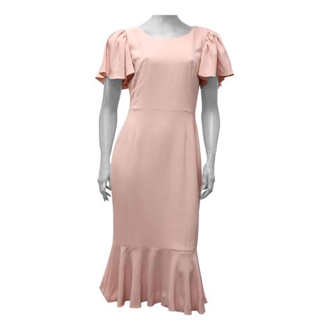 Dolce and Gabbana IT 44 Light Pink Flutter-sleeve Ruffled Hem Dress For