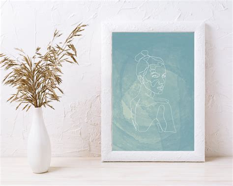 Minimalist Nude Art Nude Portrait Teal Decor Digital Print Boho Art Figure Art Outline