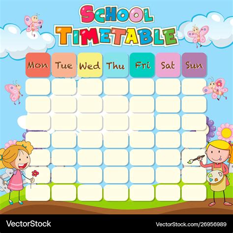 School timetable template Royalty Free Vector Image