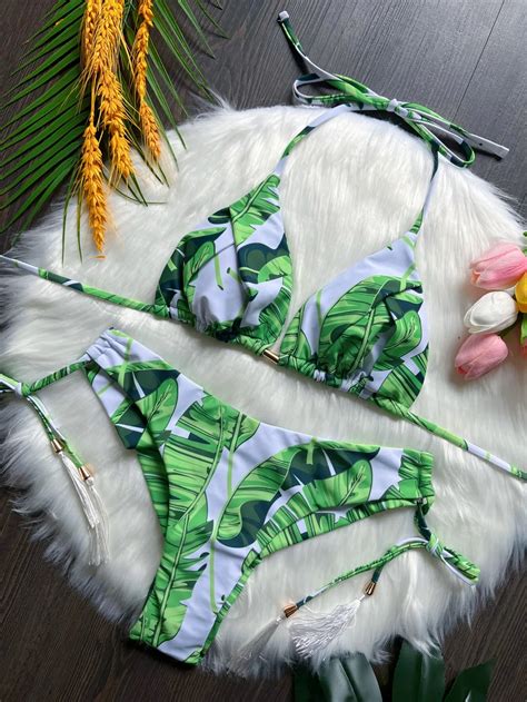 Ruotonsept New Sexy Print Bandage Bikini Set Women S Swimsuit Two Piece Triangle Swimwear