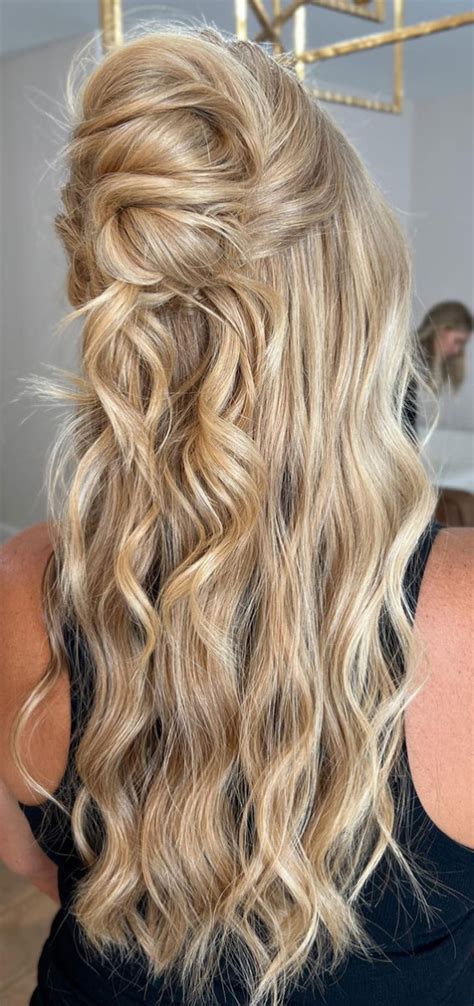 Prom Hairstyles For A Night To Remember Golden Blonde Half Up Midi