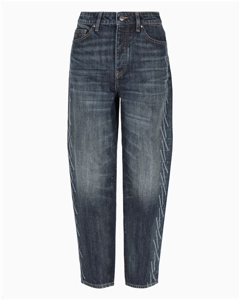 J51 carrot fit jeans in stiff denim with embroidered monogram | Armani