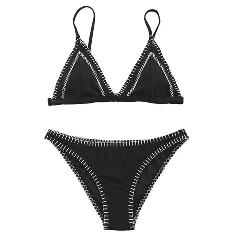 Cupshe Black And White Triangle Bikini Set Women Patchwork Back Hook