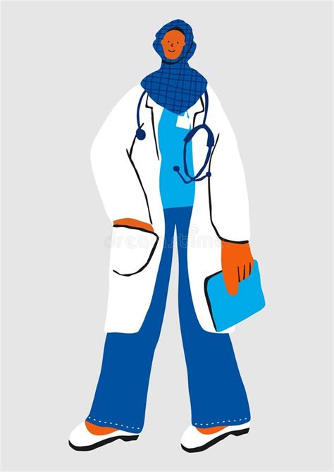 Female Doctor Wearing A Lab Coat And Hijab Stock Vector Illustration