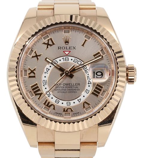 Rolex Sky Dweller Rose Gold Blue Green Index Dial Fluted Bezel Oyster