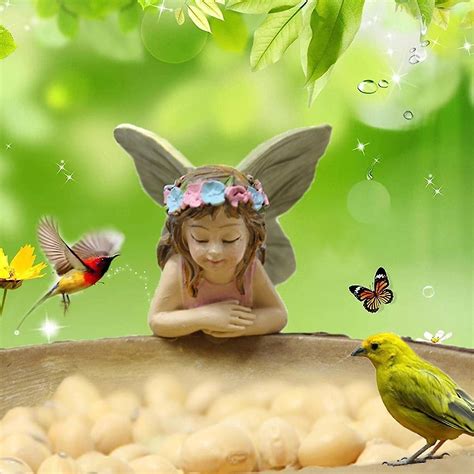 Bird Baths For Outdoor Bird Feeder Resin Fairy Garden Statue Decor
