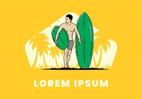 Premium Vector The Shirtless Man Holding Surfboard Illustration