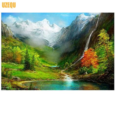 UzeQu Full Diamond Embroidery Scenery Mountain 5D DIY Diamond Painting