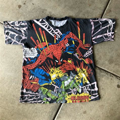 Vintage All Over Print Spiderman T Shirt Marvel Comics 90s Bootleg