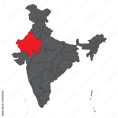 Rajasthan red on gray India map vector Stock Vector | Adobe Stock