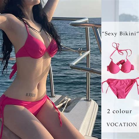 Bikini New Women S Solid Color Three Point Swimsuit With Steel Support Holiday Travel Korean
