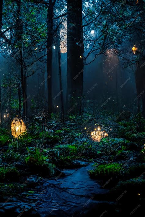 premium photo dark fairytale fantasy forest night forest landscape