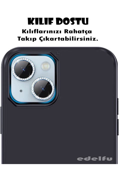 EDELFU Iphone 14 14 Plus Taşlı Kamera Lens Koruyucu Darbelere Suya