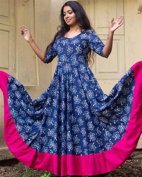 Indigo And Pink Block Print Dress By Athira Designs The Secret Label